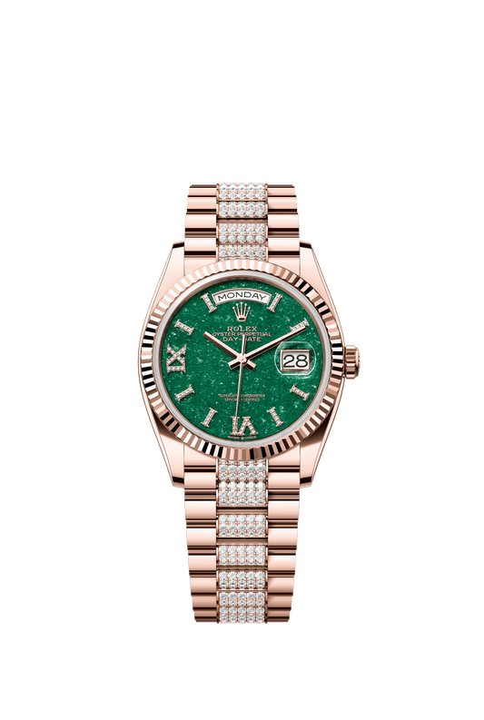 Rolex Day-Date 36 36 mm Green Aventurine Set With Diamonds Dial 18 kt Everose Gold President Bracelet m128235-0069