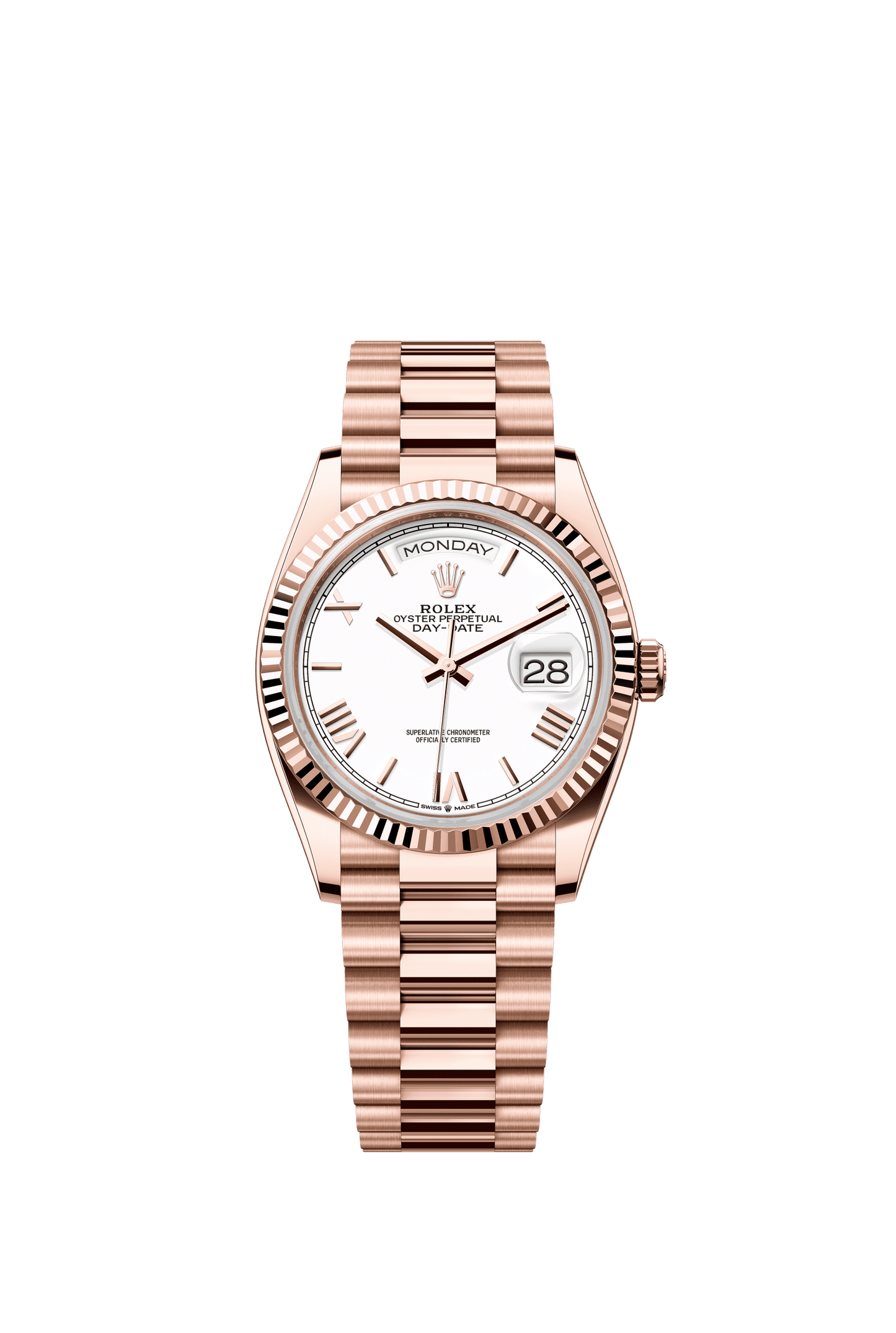 Rolex Day-Date 36 36 mm White Dial 18 kt Everose Gold President Bracelet m128235-0070