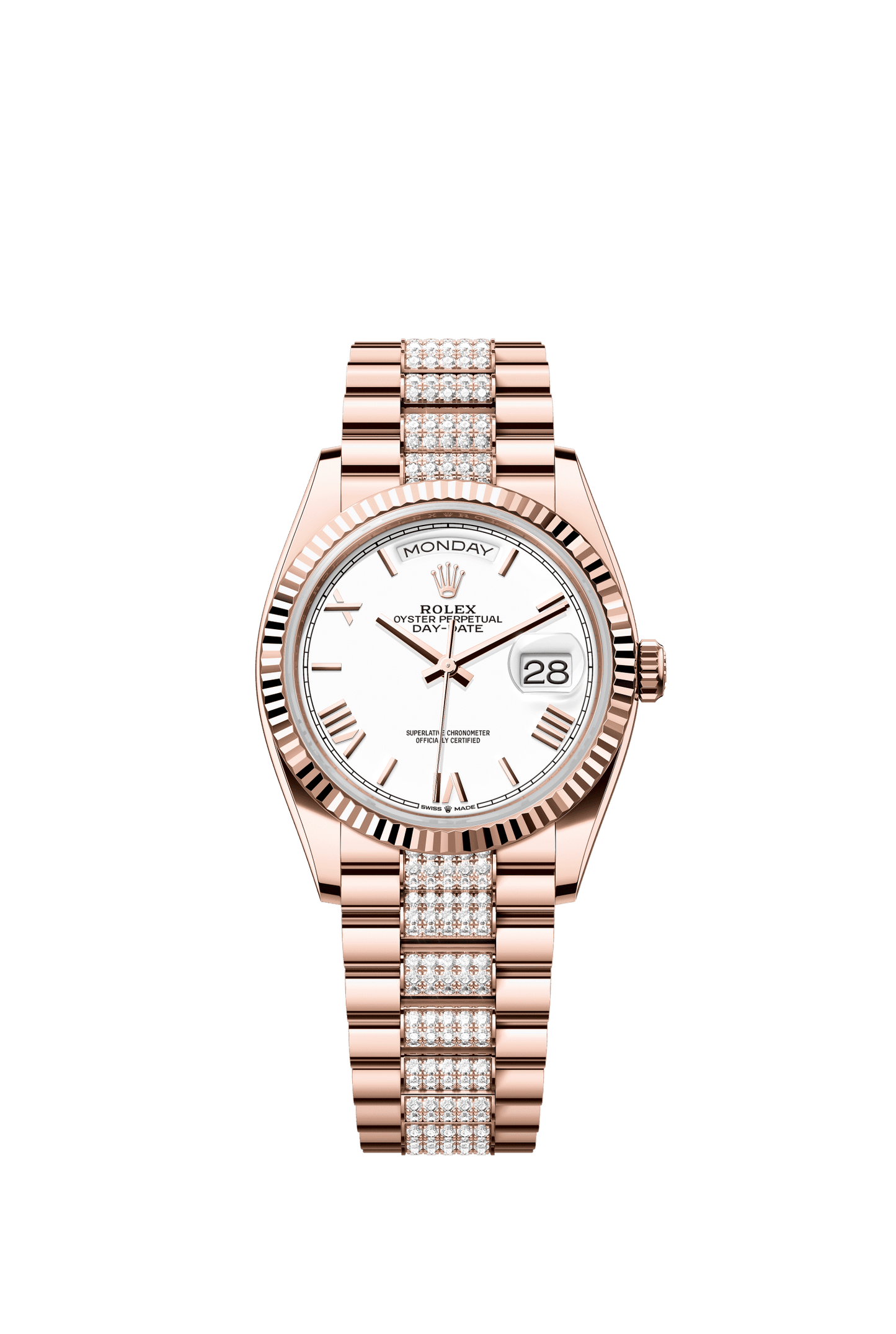 Rolex Day-Date 36 36 mm White Dial 18 kt Everose Gold President Bracelet with Diamonds m128235-0071