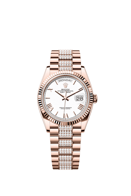 Rolex Day-Date 36 36 mm White Dial 18 kt Everose Gold President Bracelet with Diamonds m128235-0071