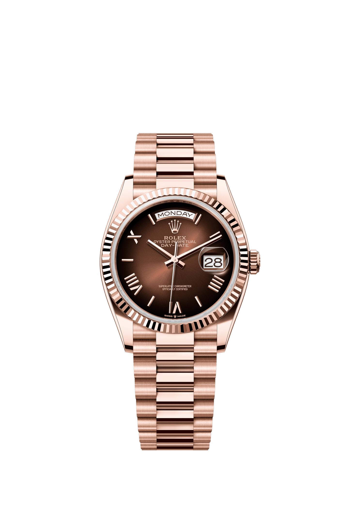 Rolex Day-Date 36 36 mm Brown Ombré Dial 18 kt Everose Gold President Bracelet m128235-0075