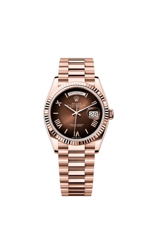 Rolex Day-Date 36 36 mm Brown Ombré Dial 18 kt Everose Gold President Bracelet m128235-0075