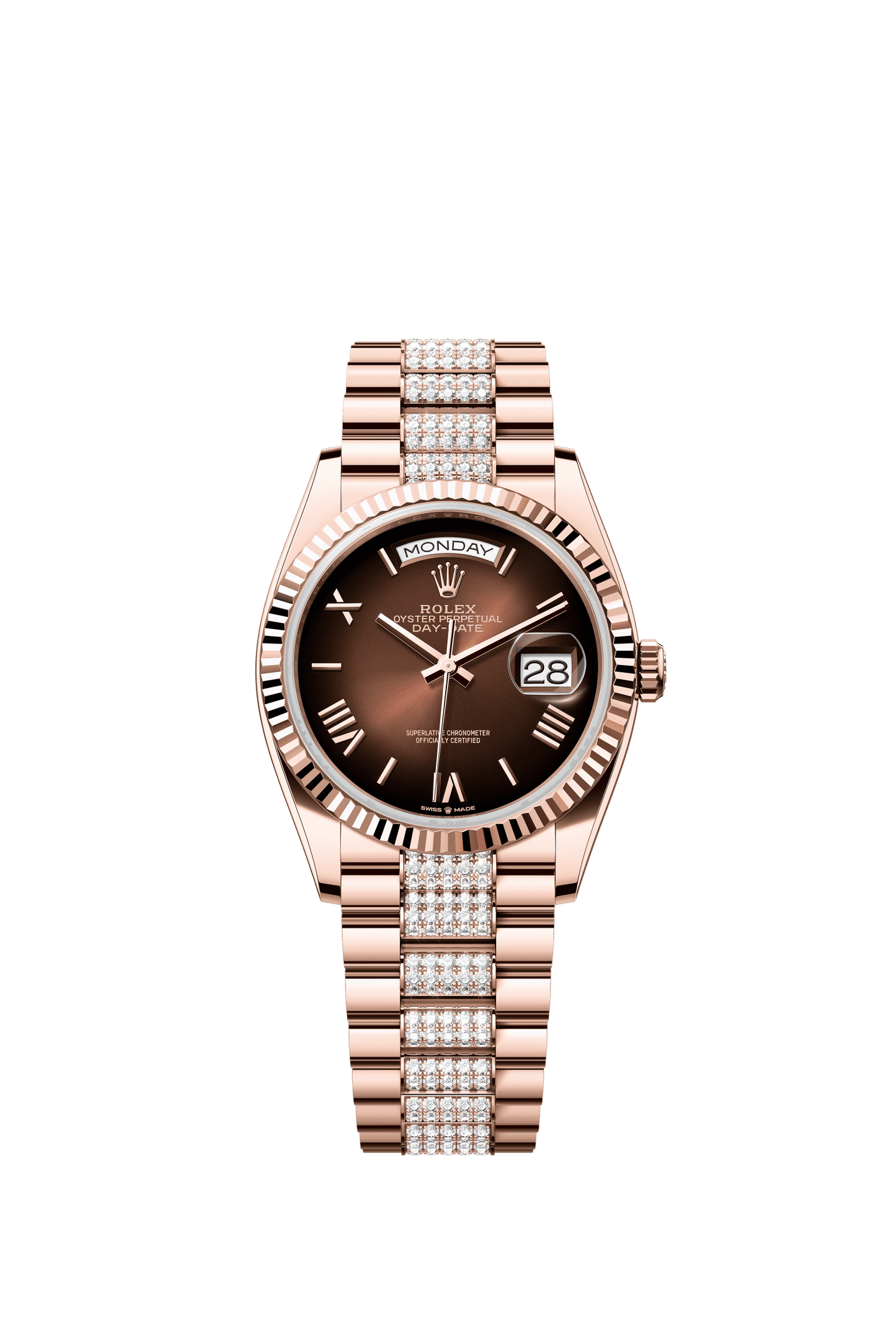 Rolex Day-Date 36 36 mm Brown Ombré Dial 18 kt Everose Gold President Bracelet with Diamonds m128235-0076