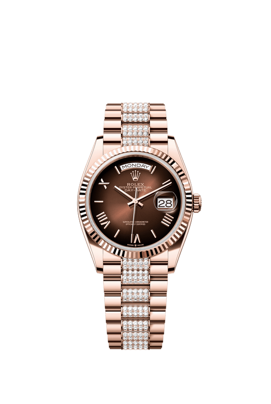 Rolex Day-Date 36 36 mm Brown Ombré Dial 18 kt Everose Gold President Bracelet with Diamonds m128235-0076