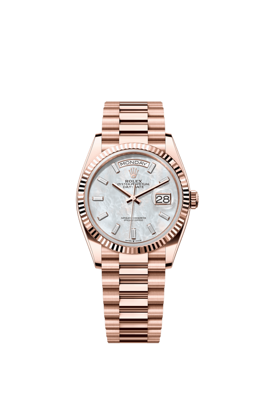 Rolex Day-Date 36 36 mm White Mother-Of-Pearl Set With Diamonds Dial 18 kt Everose Gold President Bracelet m128235-0078