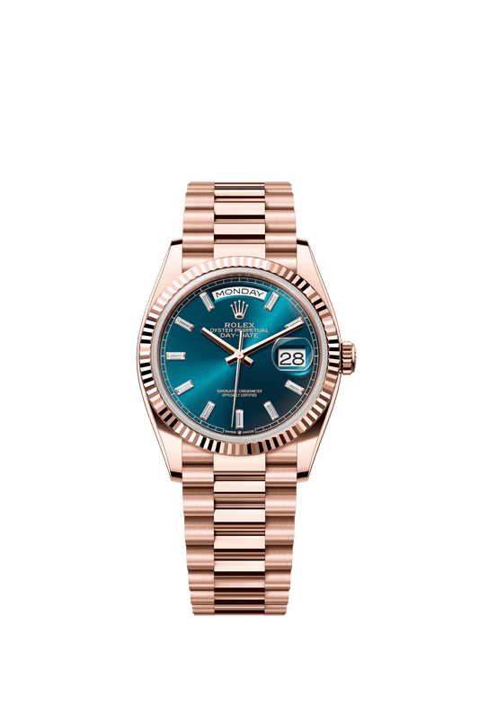 Rolex Day-Date 36 36 mm Blue-Green Set With Diamonds Dial 18 kt Everose Gold President Bracelet m128235-0085