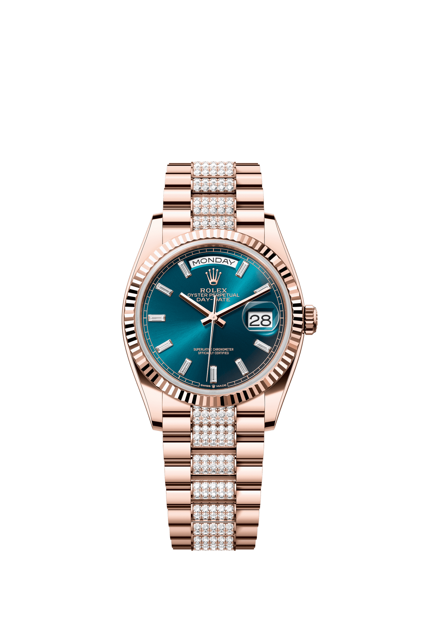 Rolex Day-Date 36 36 mm Blue-Green Set With Diamonds Dial 18 kt Everose Gold President Bracelet m128235-0086