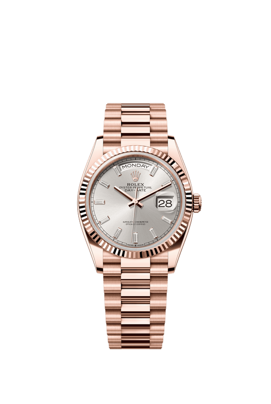 Rolex Day-Date 36 36 mm Silver Set With Diamonds Dial 18 kt Everose Gold President Bracelet m128235-0087