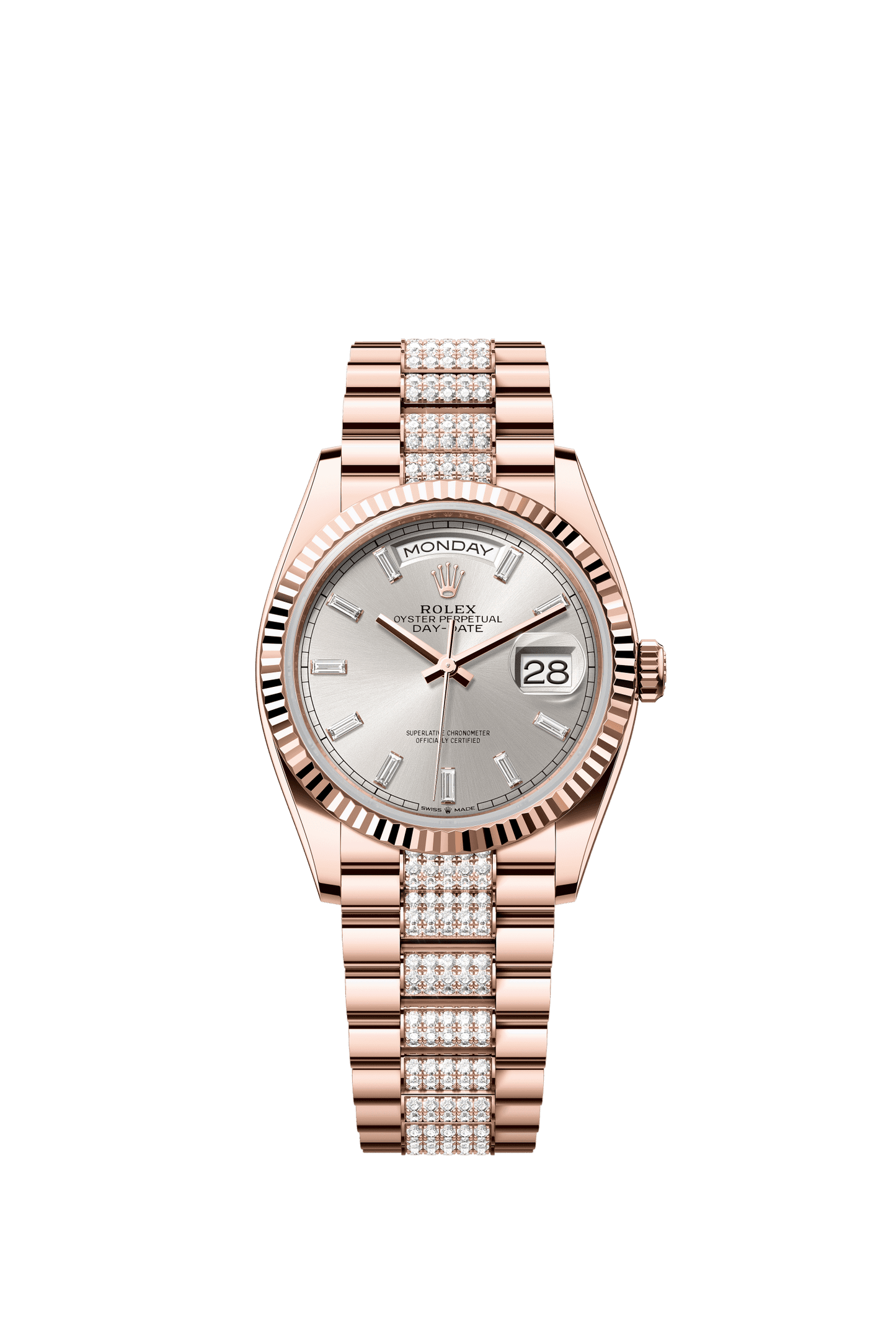 Rolex Day-Date 36 36 mm Silver Set With Diamonds Dial 18 kt Everose Gold President Bracelet m128235-0088