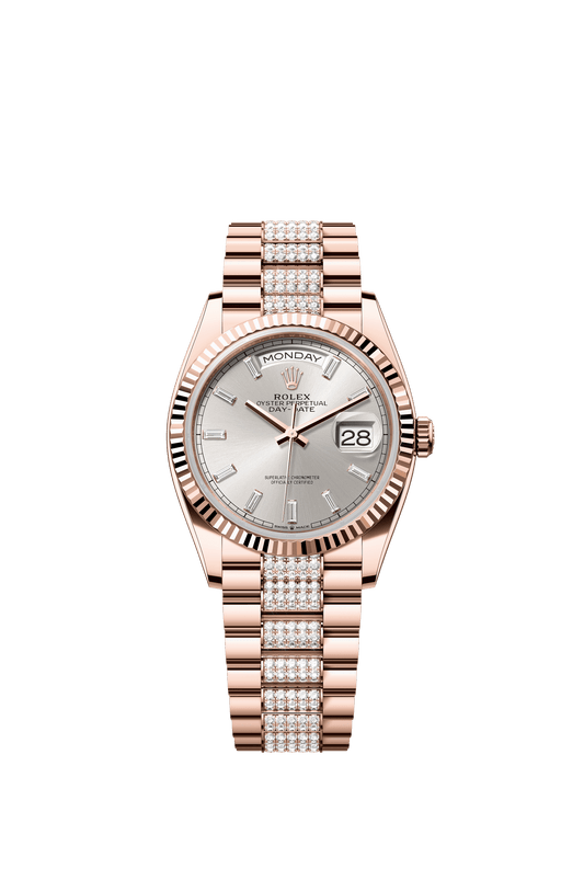 Rolex Day-Date 36 36 mm Silver Set With Diamonds Dial 18 kt Everose Gold President Bracelet m128235-0088