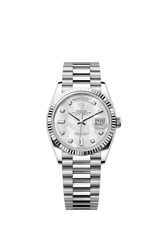 Rolex Day-Date 36 36 mm White Mother-Of-Pearl Set With Diamonds Dial Platinum President Bracelet m128236-0002