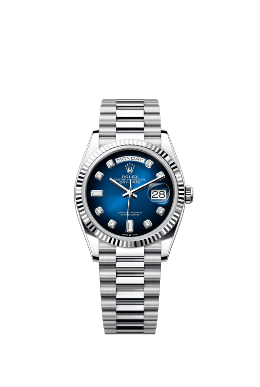 Rolex Day-Date 36 36 mm Blue Ombré Set With Diamonds Dial Platinum President Bracelet m128236-0005