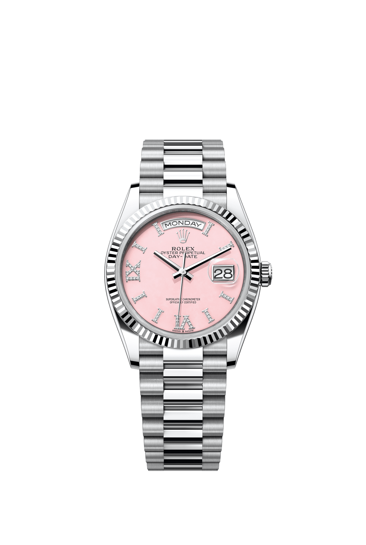 Rolex Day-Date 36 36 mm Pink Opal Set With Diamonds Dial Platinum President Bracelet m128236-0006