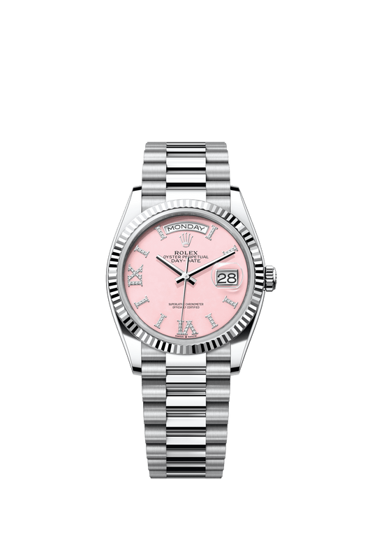 Rolex Day-Date 36 36 mm Pink Opal Set With Diamonds Dial Platinum President Bracelet m128236-0006