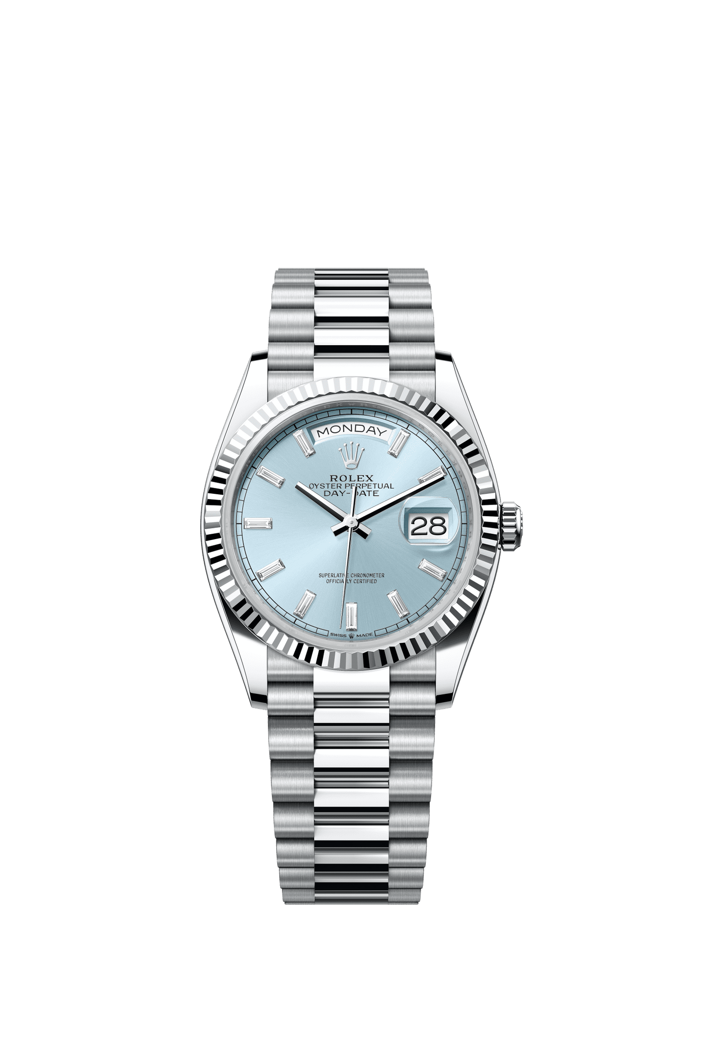 Rolex Day-Date 36 36 mm Ice Blue Set With Diamonds Dial Platinum President Bracelet m128236-0009