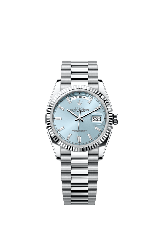 Rolex Day-Date 36 36 mm Ice Blue Set With Diamonds Dial Platinum President Bracelet m128236-0009