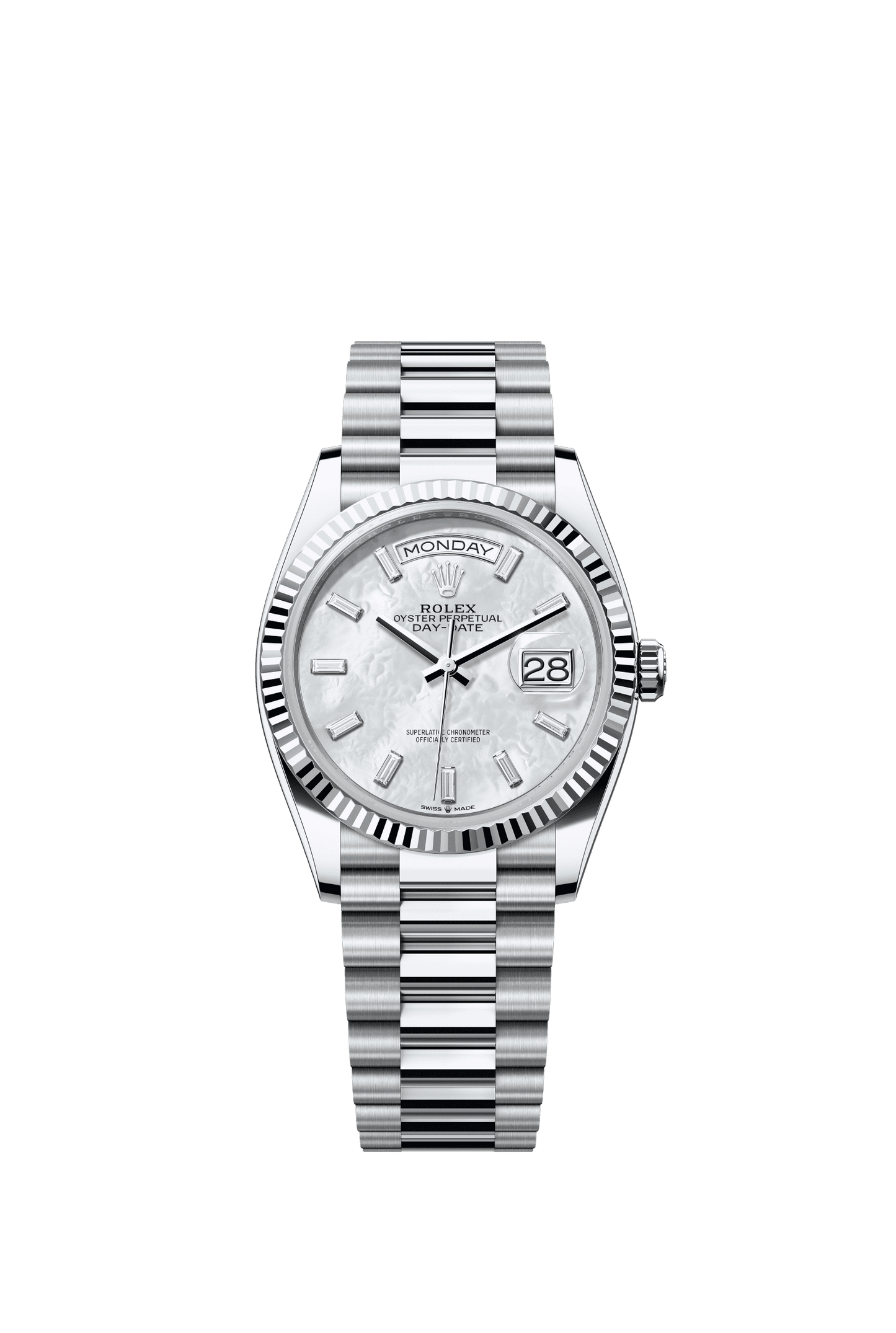 Rolex Day-Date 36 36 mm White Mother-Of-Pearl Set With Diamonds Dial Platinum President Bracelet m128236-0021