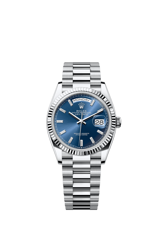 Rolex Day-Date 36 36 mm Bright Blue Set With Diamonds Dial Platinum President Bracelet m128236-0023