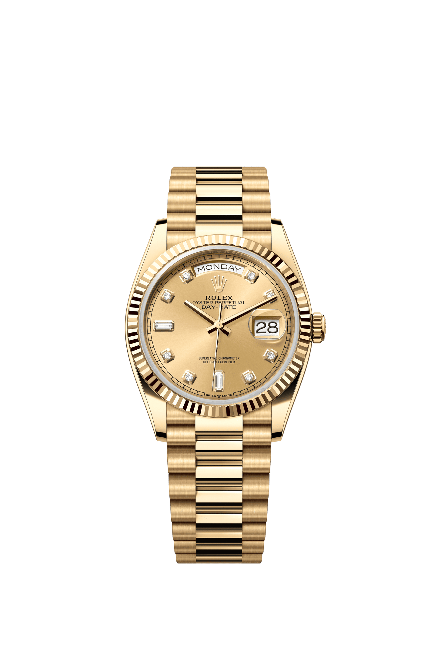 Rolex Day-Date 36 36 mm Champagne-Colour Set With Diamonds Dial 18k Yellow Gold President Bracelet m128238-0008