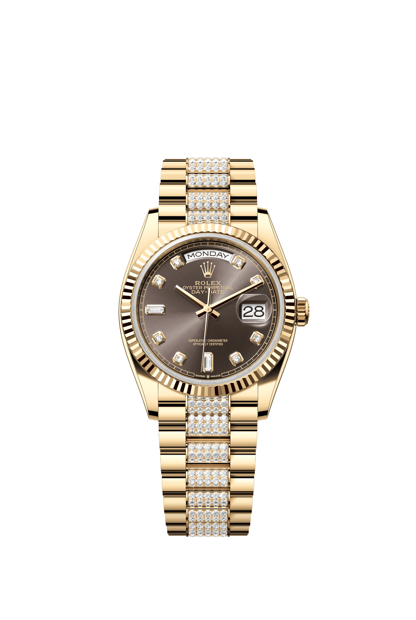 Rolex Day-Date 36 36 mm Dark Grey Set With Diamonds Dial 18k Yellow Gold President Bracelet m128238-0024