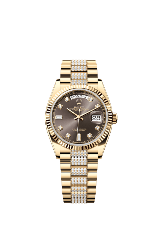 Rolex Day-Date 36 36 mm Dark Grey Set With Diamonds Dial 18k Yellow Gold President Bracelet m128238-0024