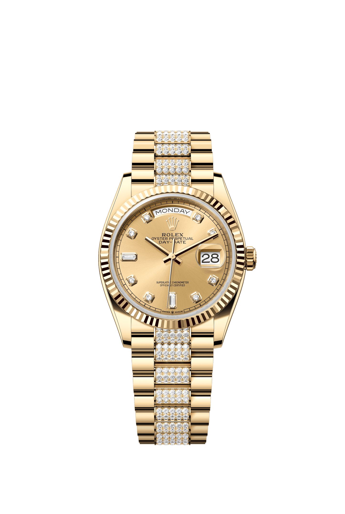 Rolex Day-Date 36 36 mm Champagne-Colour Set With Diamonds Dial 18k Yellow Gold President Bracelet m128238-0026