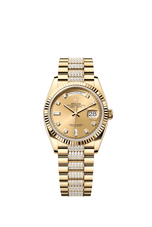 Rolex Day-Date 36 36 mm Champagne-Colour Set With Diamonds Dial 18k Yellow Gold President Bracelet m128238-0026