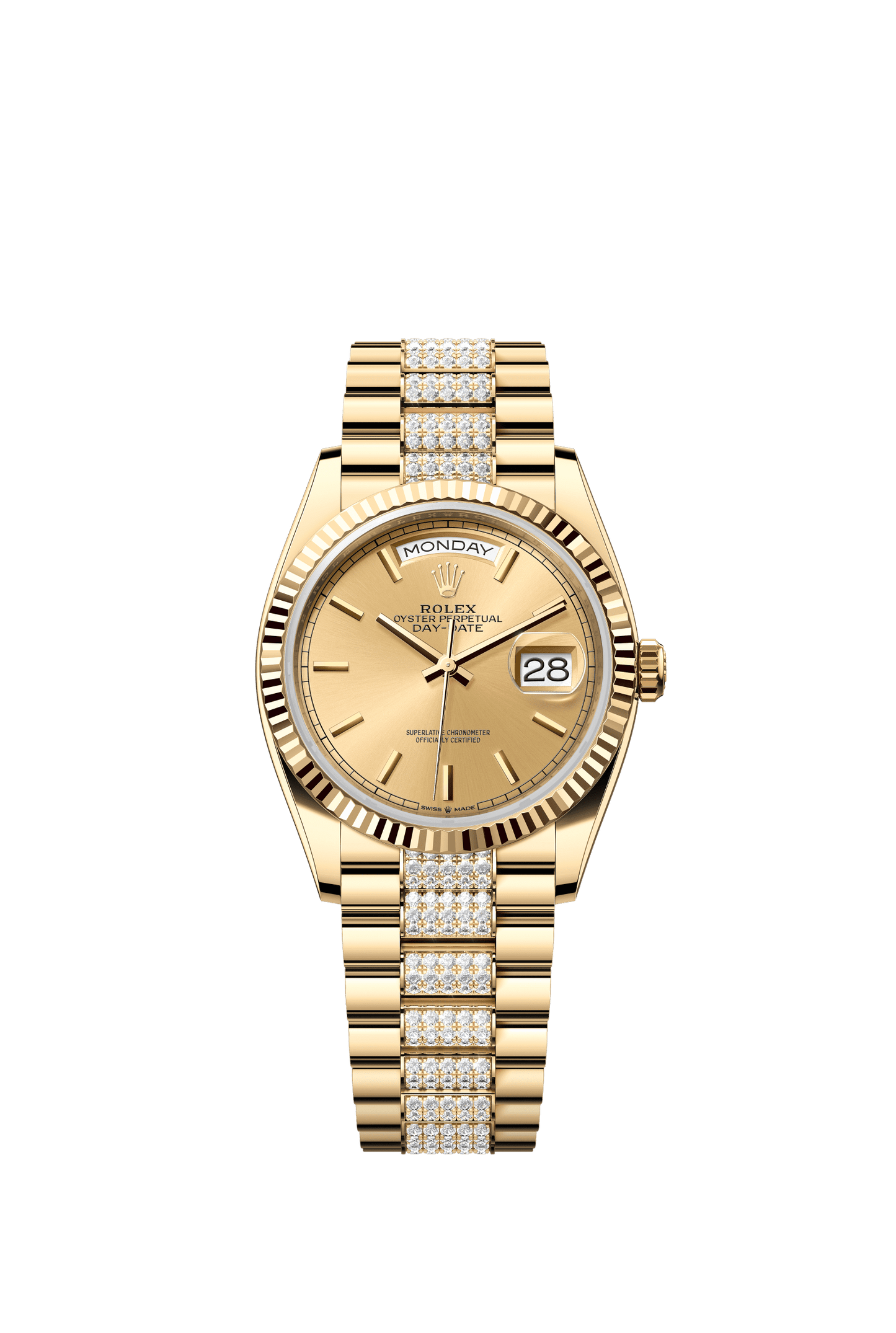 Rolex Day-Date 36 36 mm Champagne-Colour Dial 18k Yellow Gold President Bracelet with Diamonds m128238-0046