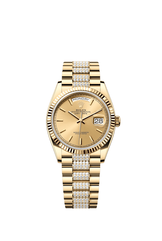 Rolex Day-Date 36 36 mm Champagne-Colour Dial 18k Yellow Gold President Bracelet with Diamonds m128238-0046