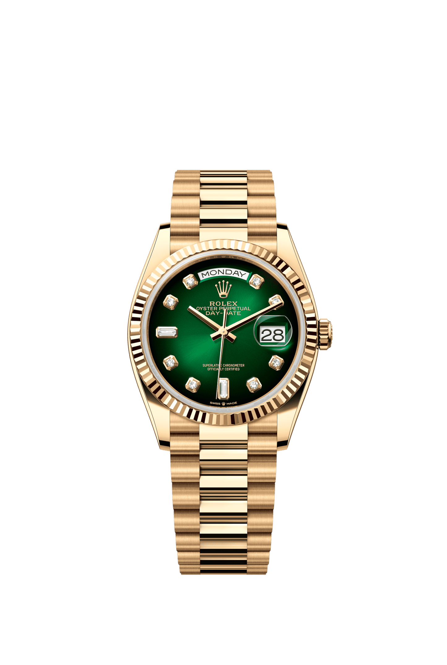 Rolex Day-Date 36 36 mm Green Ombré Set With Diamonds Dial 18k Yellow Gold President Bracelet m128238-0069