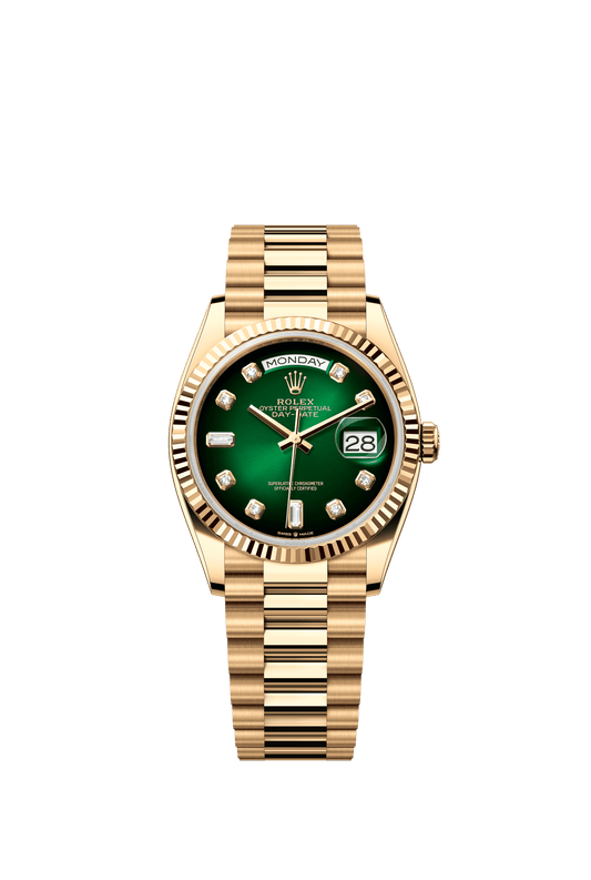 Rolex Day-Date 36 36 mm Green Ombré Set With Diamonds Dial 18k Yellow Gold President Bracelet m128238-0069