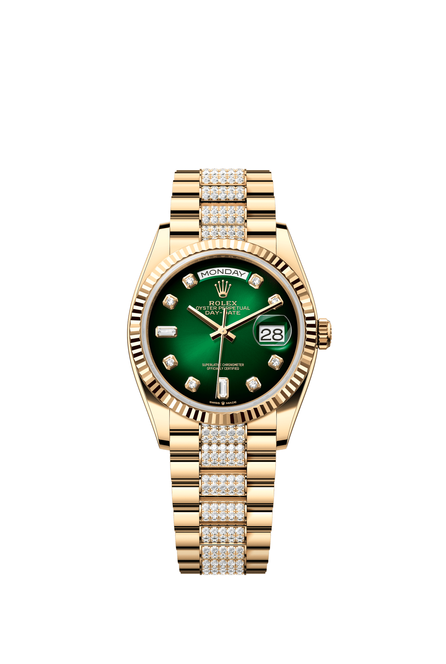 Rolex Day-Date 36 36 mm Green Ombré Set With Diamonds Dial 18k Yellow Gold President Bracelet m128238-0070