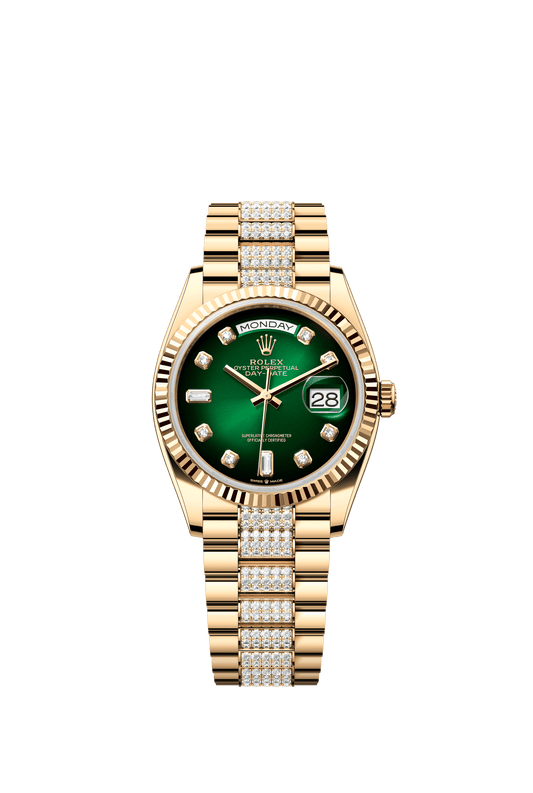 Rolex Day-Date 36 36 mm Green Ombré Set With Diamonds Dial 18k Yellow Gold President Bracelet m128238-0070