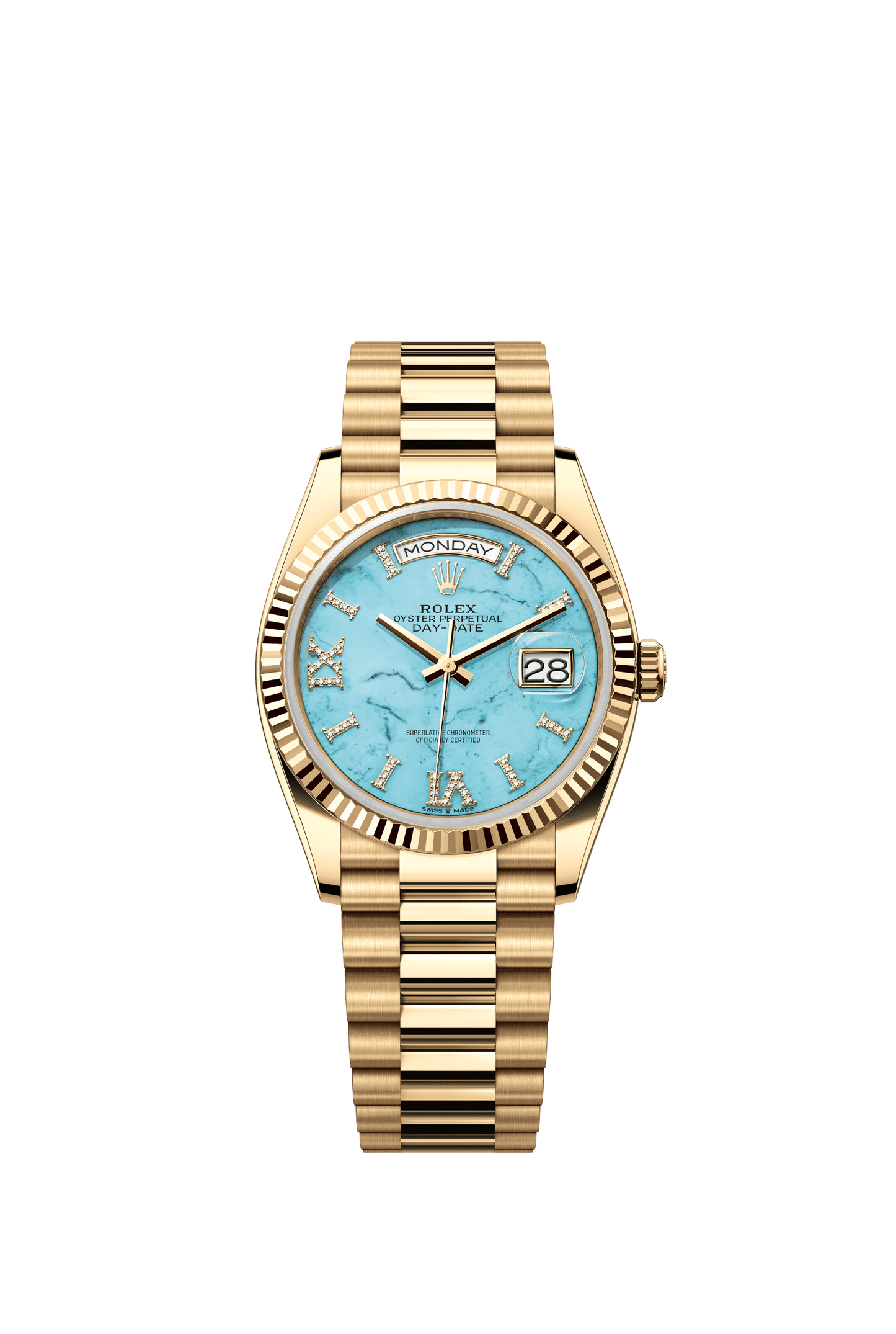 Rolex Day-Date 36 36 mm Turquoise Set With Diamonds Dial 18k Yellow Gold President Bracelet m128238-0071