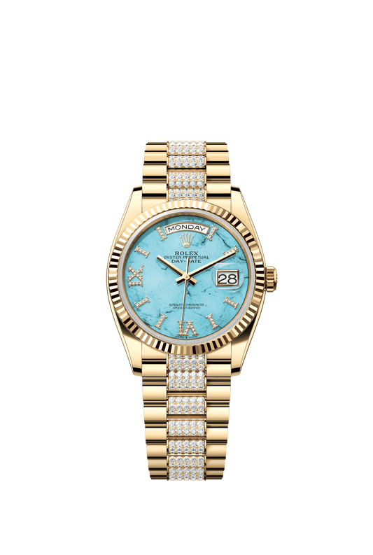 Rolex Oyster 36 mm Turquoise Set With Diamonds Dial 18k Yellow Gold Diamond-set President m128238-0072