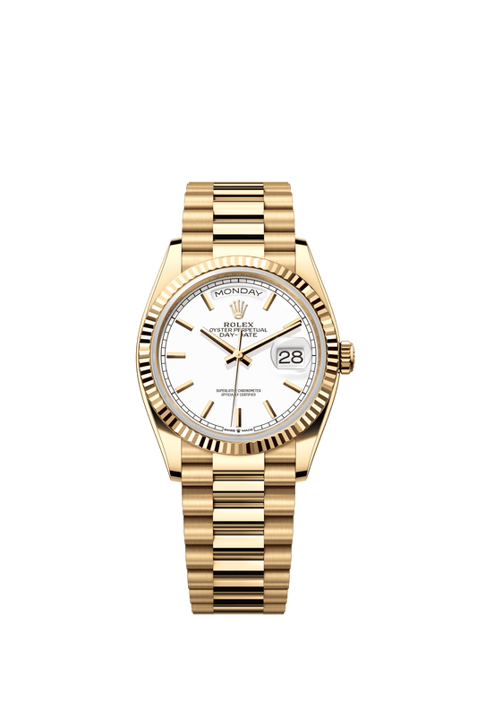 Rolex Day-Date 36 36 mm White Dial 18k Yellow Gold President Bracelet m128238-0081