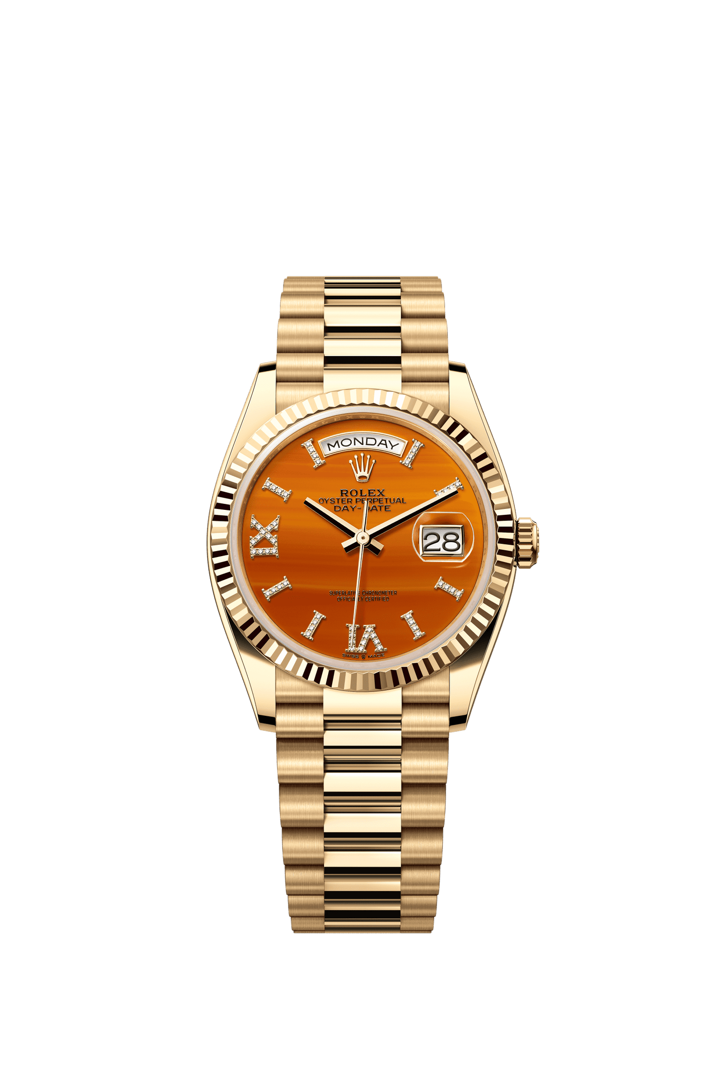 Rolex Day-Date 36 36 mm Carnelian Set With Diamonds Dial 18k Yellow Gold President Bracelet m128238-0088