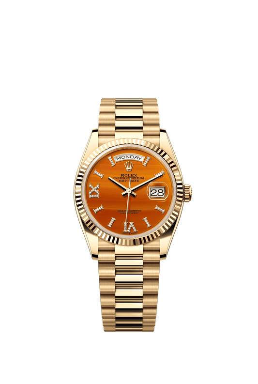 Rolex Day-Date 36 36 mm Carnelian Set With Diamonds Dial 18k Yellow Gold President Bracelet m128238-0088