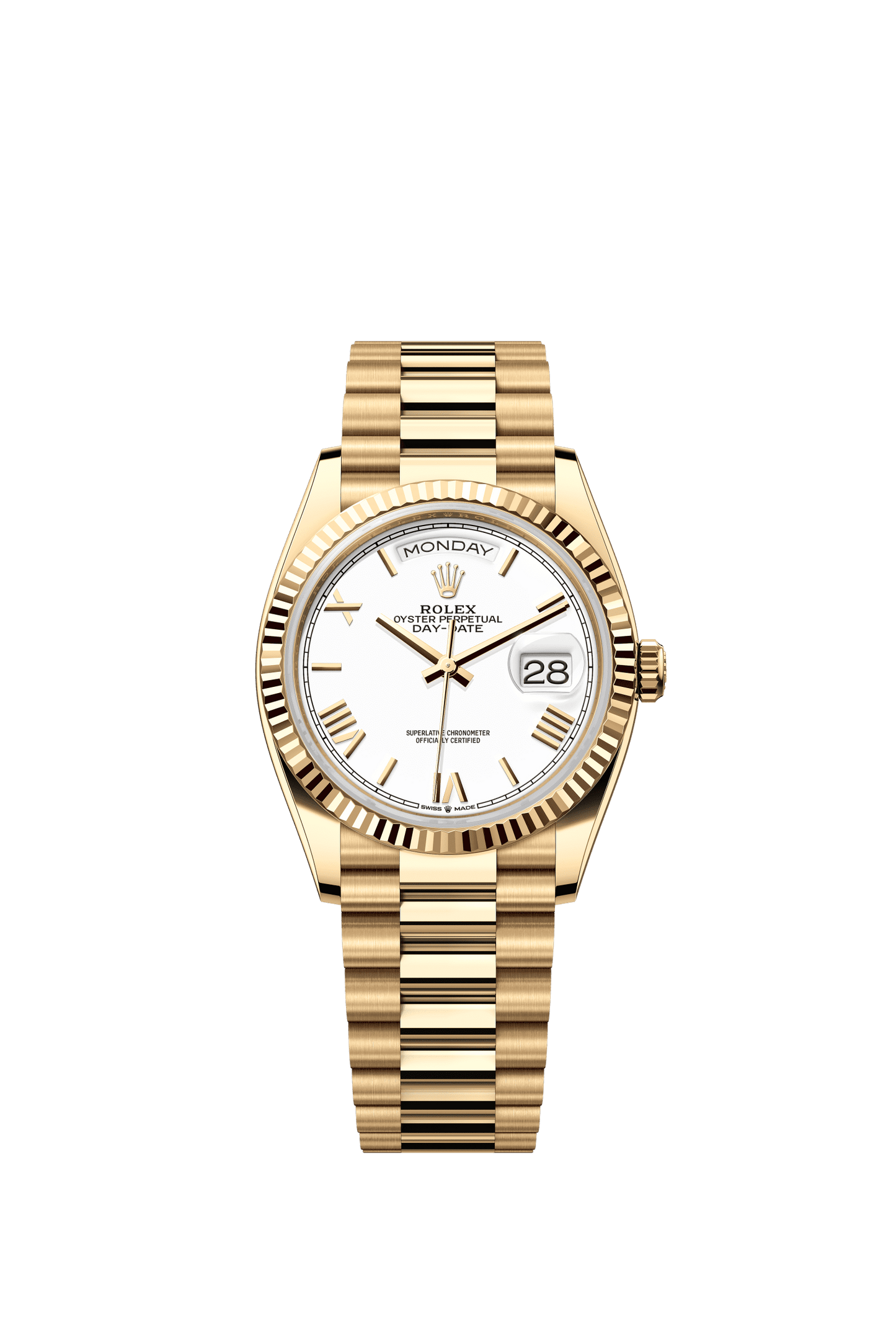 Rolex Day-Date 36 36 mm White Dial 18k Yellow Gold President Bracelet m128238-0113