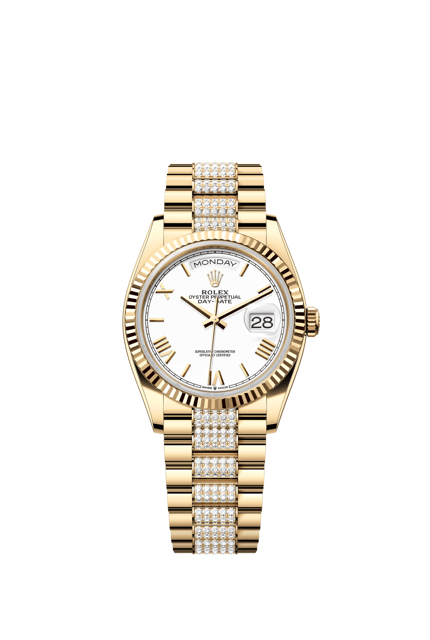 Rolex Day-Date 36 36 mm White Dial 18k Yellow Gold President Bracelet with Diamonds m128238-0114