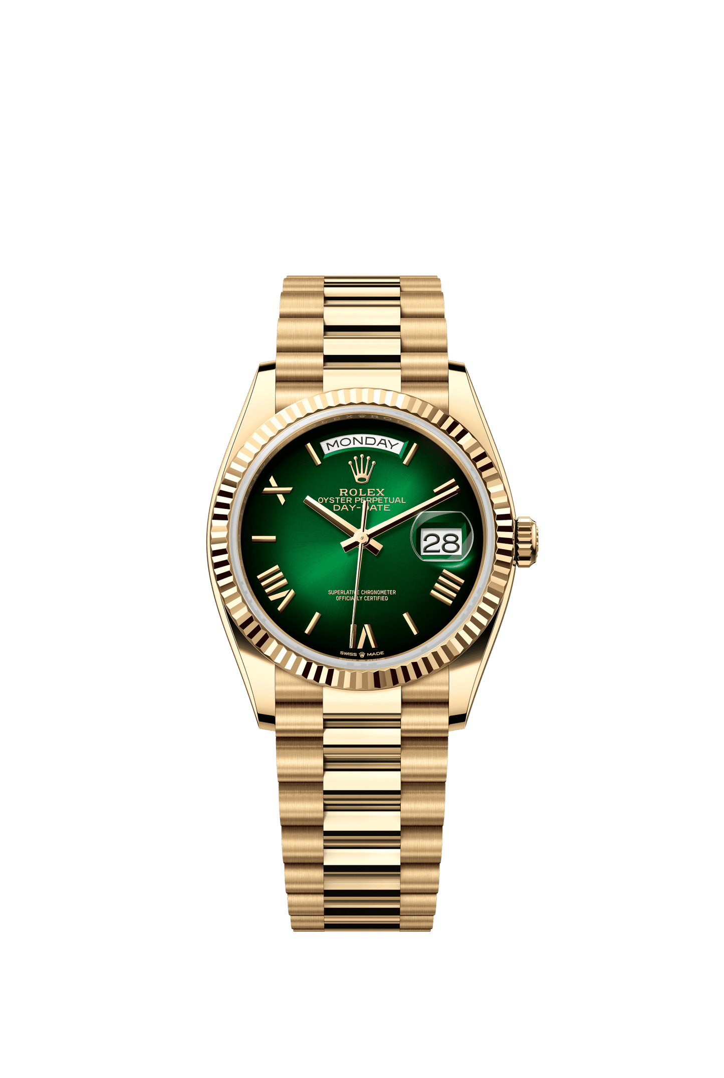 Rolex Day-Date 36 36 mm Green Ombré Dial 18k Yellow Gold President Bracelet m128238-0118