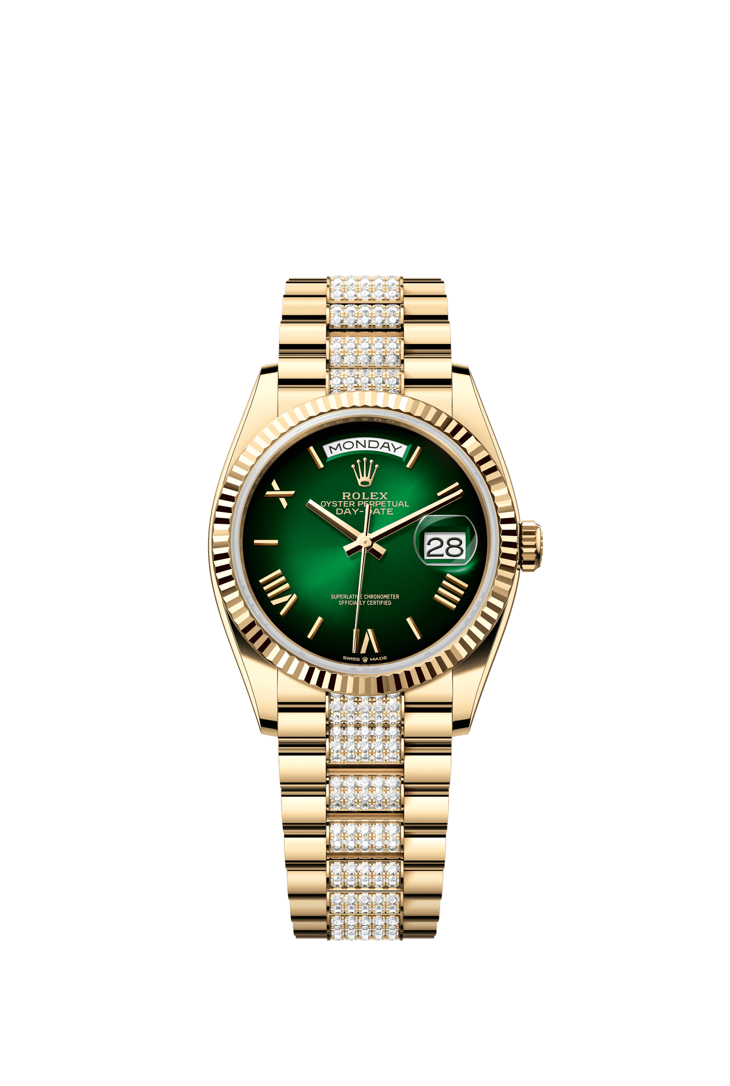 Rolex Day-Date 36 36 mm Green Ombré Dial 18k Yellow Gold President Bracelet with Diamonds m128238-0119