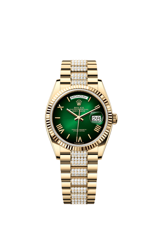 Rolex Day-Date 36 36 mm Green Ombré Dial 18k Yellow Gold President Bracelet with Diamonds m128238-0119