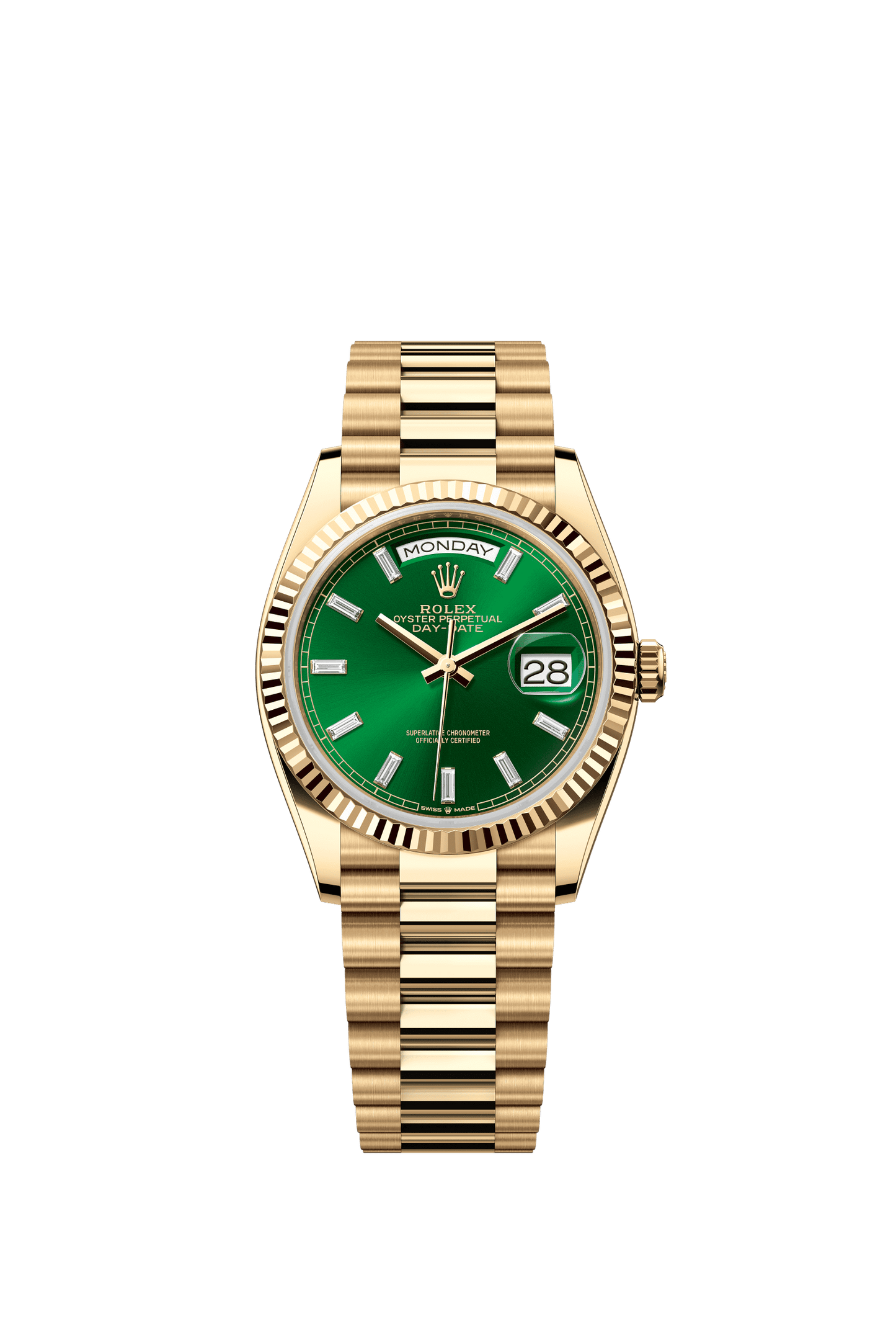 Rolex Day-Date 36 36 mm Bright Green Set With Diamonds Dial 18k Yellow Gold President Bracelet m128238-0130