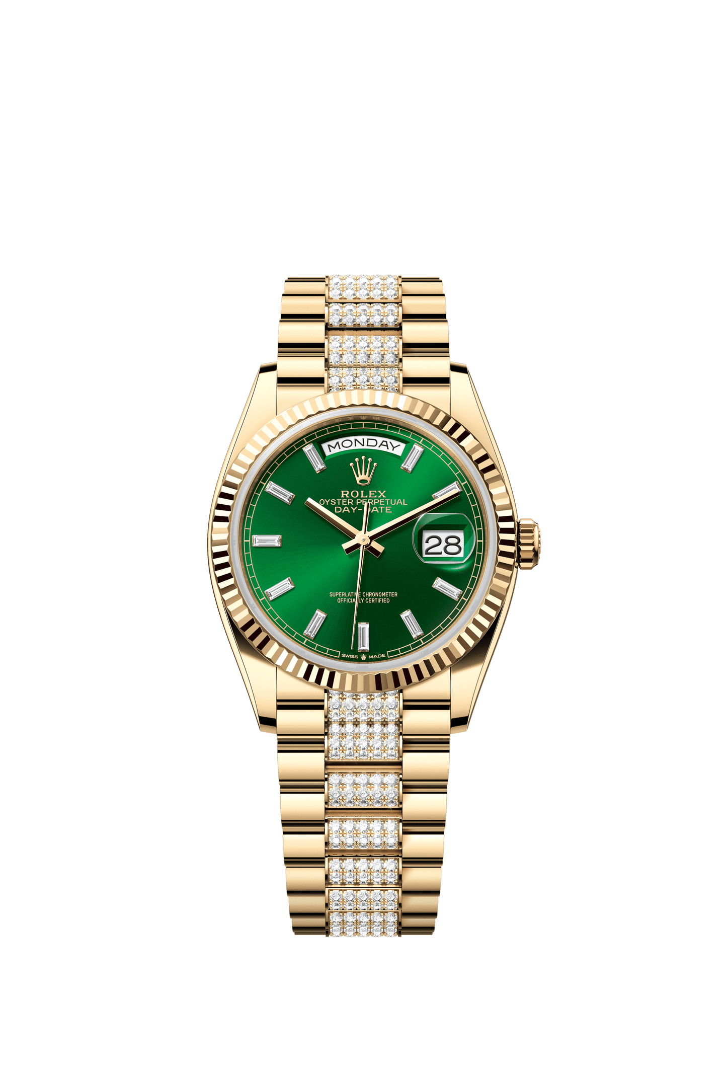 Rolex Oyster 36 mm Bright Green Set With Diamonds Dial 18k Yellow Gold Diamond-set President m128238-0131