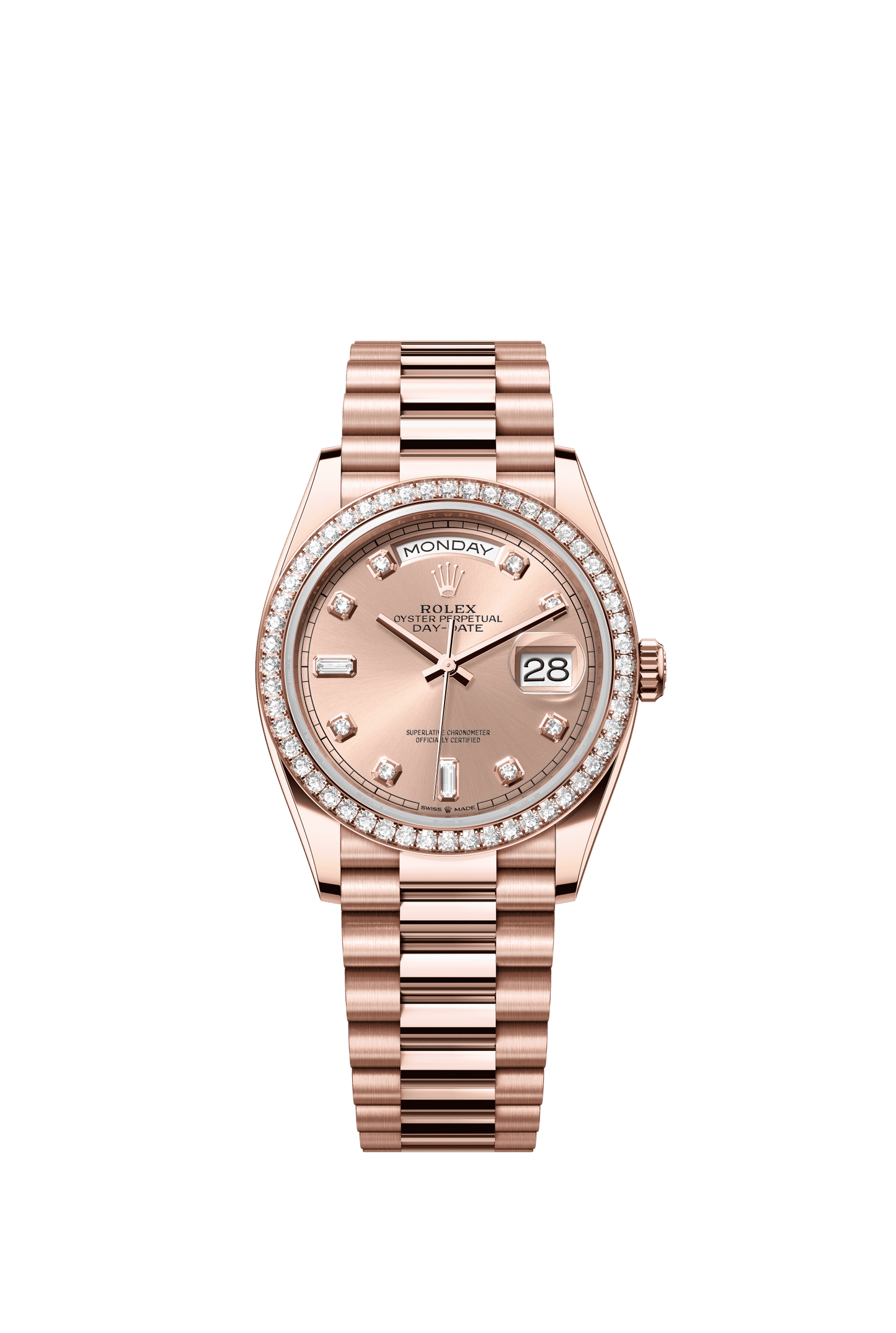 Rolex Day-Date 36 36 mm Rosé-Colour Set With Diamonds Dial 18 kt Everose Gold President Bracelet m128345rbr-0009