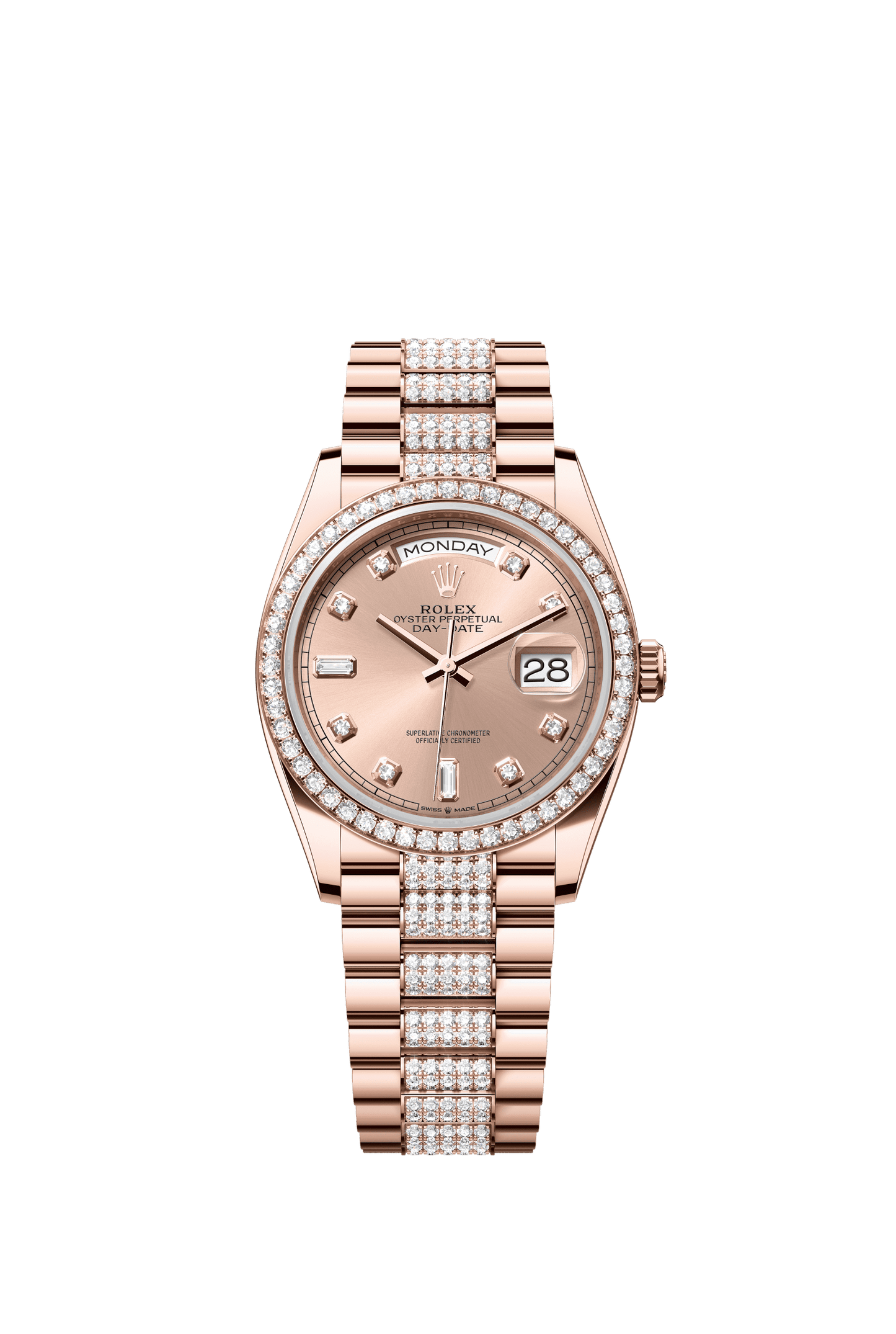 Rolex Day-Date 36 36 mm Rosé-Colour Set With Diamonds Dial 18 kt Everose Gold President Bracelet m128345rbr-0020