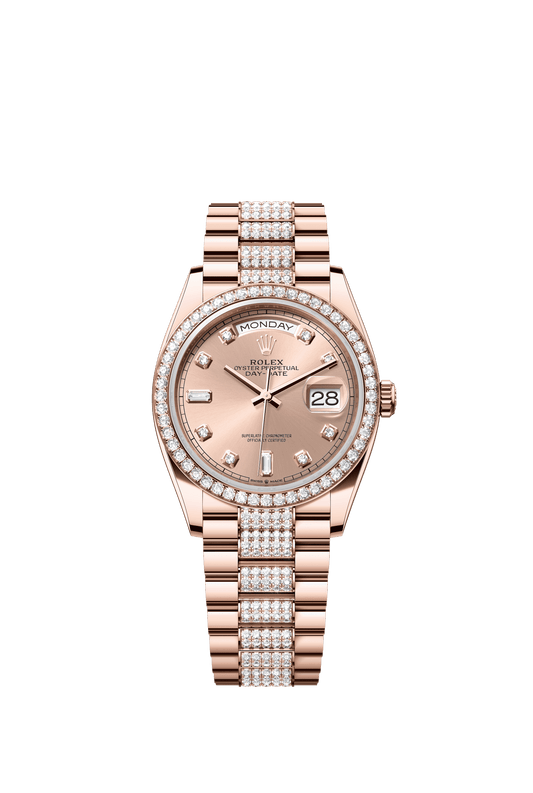 Rolex Day-Date 36 36 mm Rosé-Colour Set With Diamonds Dial 18 kt Everose Gold President Bracelet m128345rbr-0020