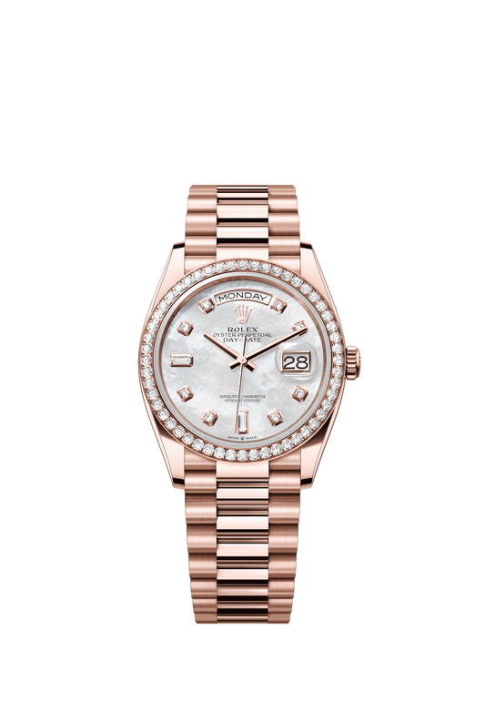 Rolex Day-Date 36 36 mm White Mother-Of-Pearl Set With Diamonds Dial 18 kt Everose Gold President Bracelet m128345rbr-0028