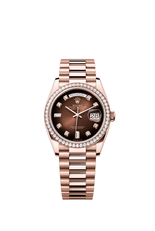 Rolex Day-Date 36 36 mm Brown Ombré Set With Diamonds Dial 18 kt Everose Gold President Bracelet m128345rbr-0040